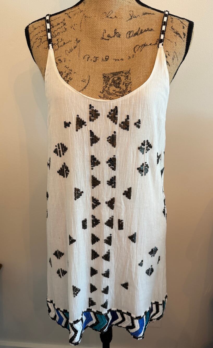 Free People White Boho Beaded Tank Dress Size Small